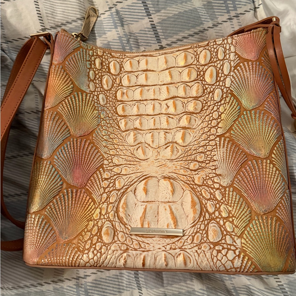 Brahmin Iridescent Peach Shell-Embossed Shoulder Bag